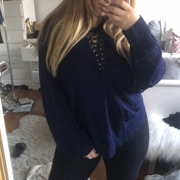 FURST OF A KIND Navy Lace Up Sweater - Picture 4 of 4